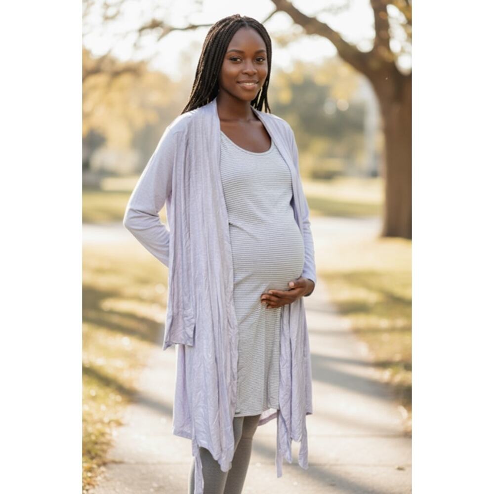 Maternity Bump Purple & White Striped gown withg Robe –  3X